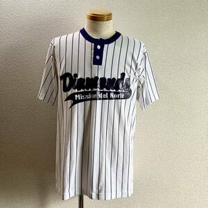 90s USA製 ラッセルアスレチック RUSSEL ATHLETIC ベースボールTシャツ L カレッジ ユニフォーム ゲームシャツ ストライプ ヘンリーネック
