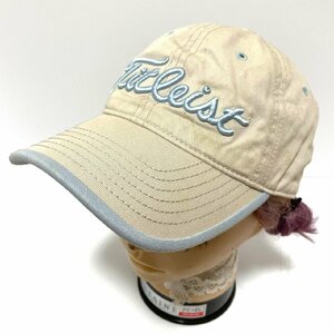 (^w^)b タイトリスト ゴルフ キャップ 帽子 ベージュ × ライト ブルー Titleist FJ 刺繍 CAP ストラップベルト 調節 可能 C0474EE