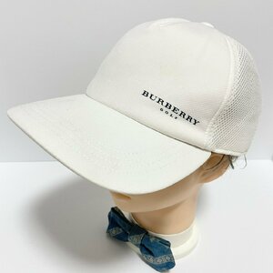 (^w^)b 日本製 バーバリー ゴルフ メッシュ キャップ 帽子 ホワイト BURBERRY GOLF シンプル ロゴ ストラップ ベルト 56.5～60.0cm C0438EE