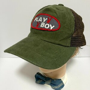 (^w^)b プレイボーイ スポーツ 80s 90s ヴィンテージ ハーフ メッシュ キャップ 帽子 オリーブ 茶 PLAY BOY SPORT 刺繍 カジュアル C0400EE