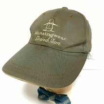 (^w^)b マンシングウェア 80s 90s ヴィンテージ キャップ 帽子 カーキ MUNSINGWEAR GRANDSLAM ロゴ 刺繍 デサント L 57-59㎝ C0390EE_画像1