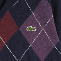 ◆美品 送料無料◆ LACOSTE ラコステ アーガイル チェック 長袖 ウール ニット セーター 紺 ネイビー メンズ 4 M ◆秋冬◆　0683i0_画像3