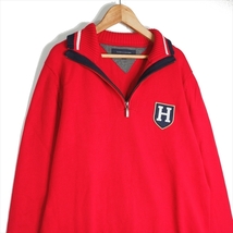 ◆美品 送料無料◆ TOMMY HILFIGER トミーヒルフィガー ロゴ ワッペン コットン ニット セーター 赤 メンズ M　0963i0_画像2