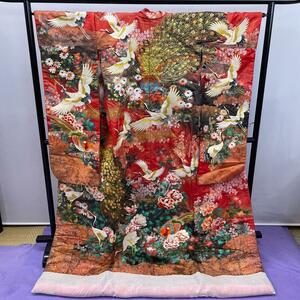 * kimono 815* secondhand goods gorgeous colorful wedding kimono crane ki axis jak. color red 