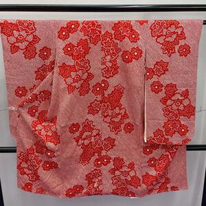 *904* child kimono four .. floral print red aperture stop dyeing underskirt attaching gorgeous The Seven-Five-Three Festival 