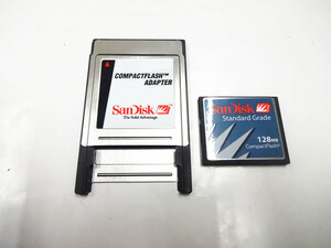 ラスト　SanDisk　コンパクトフラッシュアダプタ　PCカード　＋　コンパクトフラッシュ　128MB　CF　中古動作品　