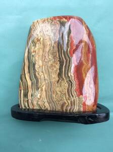 鑑賞石 縞メノウ オニキス 天然石 水石 重量台座込み1452g