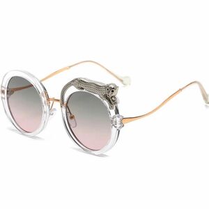 89個性的メガネフレーム眼鏡めがねサングラスチータークリア金ゴールドUVカット