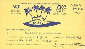BCL* hard-to-find *beli card *SIBS* Solomon various island broadcast * south futoshi flat .*1965 year 