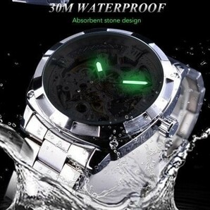 ☆送料無料☆ 腕時計 メンズ FORSINING 海外ブランド 高級 レトロ 1091 自動巻き 防水 スケルトン ステンレスバンド 機械式 シルバーの画像5