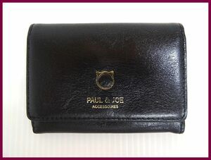 2309★M-485★ポールアンドジョー PAUL&JOE ACCESSOIRES　名刺入れ　カード入れ　レザー　黒　ブラック　猫　中古