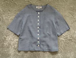SCAPA OF SCOTLAND no color jacket short sleeves thousand bird .. blue rayon wool ribbon retro Vintage Scapa 38