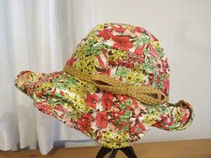 ◎ grace hats ◎ レディース・婦人用　花柄つば広キャップ　クロッチェ サイズ５７・５cm　キャップ　帽子　麻使用