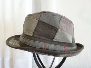 C Grace Hats D メンズ・ボーイズ　チェック柄　中折れハット　ソフト帽　サイズ５７・５cm　キャップ　帽子　灰色帽子　グレース