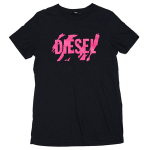 ディーゼル ロゴ 半袖 Tシャツ 黒 ピンク ブラック DIESEL XS