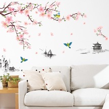 ウォールステッカー YDD057　ピンク花　景色　家　鳥　癒す　DIY 壁紙　インテリアシート　剥がせるシール　送料無料_画像5