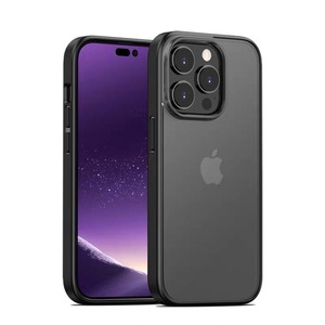 iPhone15ProMax 用 スマホケース ケース 半透明 マット ブラック スマホカバー 保護カバー 指紋防止 耐衝撃 ワイヤレス充電