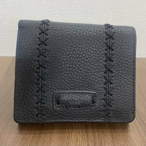 USED品 【 牛革 財布 】【 KANSAI YAMAMOTO FEMME 】二つ折り財布 フラップ式 メンズ レディース ブラック 小銭入れ 紙幣 カード No.30