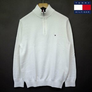 新品 トミーヒルフィガー ハーフジップ ニットセータートップス(M)白系 ゴルフにも！ハイネック モック TOMMY HILFIGER USAモデル/pa115