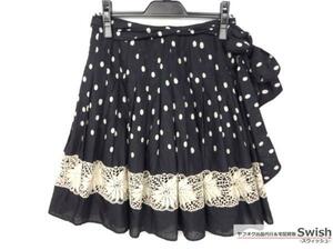 [A12][to-talite dot pattern cut Work embroidery skirt 38 black ns