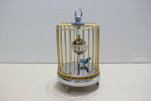 【動作品】国産「Made in Japan」　幸せの青い鳥　機械式鳥かご時計（カラクリ）