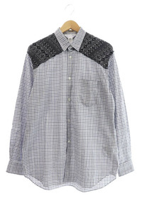 コムデギャルソンシャツ COMME des GARCONS SHIRT CHECK SHIRT ニット 切替 チェック柄 長袖 シャツ S18048 M 紺 白 ネイビー ホワイト 230