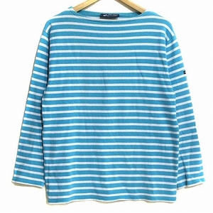 セントジェームス SAINT JAMES バスクシャツ Tシャツ カットソー 長袖 ボーダー 水色 ブルー 白 ホワイト M ■GY99 メンズ