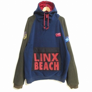 シーエル95インク LINX BEACH MK3 Pullover Hoodie パーカー フーディー フリース エルボーパッチ 国旗 ロゴ 刺繍 紺 ネイビー カーキ