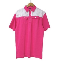 フットジョイ FootJoy ポロシャツ 半袖 ゴルフ ウエア ドット 水玉 ロゴ刺繍 XL 大きいサイズ ピンク 白 ■GY08 X メンズ_画像1