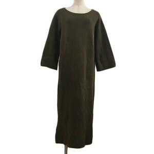  Nano Universe One-piece pull over I line long knitted slit plain 7 minute sleeve F green tea green Brown lady's 