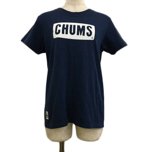 チャムス CHUMS Tシャツ カットソー プルオーバー クルーネック ロゴ プリント 半袖 M 紺 白 ネイビー ホワイト レディース