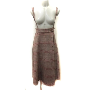  Feroux Feroux flair skirt long Glenn check suspenders 2 tea Brown red red /YI lady's 