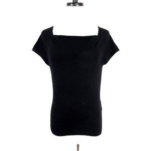  ef-de ef-de кашемир вязаный cut and sewn короткий рукав квадратное шея French рукав одноцветный 9 чёрный черный tops женский 
