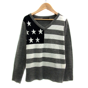  Jeanasis JEANASIS knitted cut and sewn long sleeve V neck star pattern border pattern wool . multicolor gray /YS23 lady's 