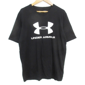 アンダーアーマー UNDER ARMOUR Tシャツ カットソー 半袖 クルーネック ロゴプリント SM 黒 白 ブラック ホワイト /FF42 メンズ