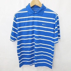 ナイキゴルフ NIKE GOLF ポロシャツ 半袖 ボーダー ロゴ 刺繍 ストレッチ 青 白 ブルー ホワイト XL メンズ
