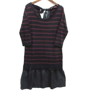  light-hearted short play wa- deco tonieCOMPTOIR DES COTONNIERS silk switch border knitted tunic 7 minute sleeve black bordeaux S lady's 