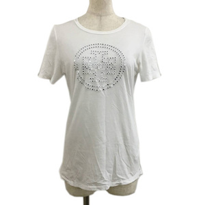 トリーバーチ TORY BURCH Tシャツ カットソー プルオーバー ラウンドネック スパンコール 刺繍 半袖 XS 白 ホワイト レディース