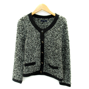  Rope ROPE knitted cardigan middle height round neck wool .M gray black white /SY34 lady's 