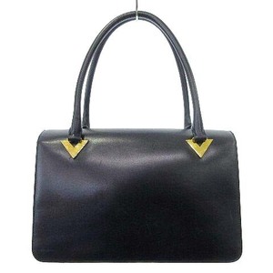 ヴァレンティノ COUTURE ヴィンテージ ハンドバッグ V金具 レザー フラップ 内部ヒョウ柄 イタリア製 ネイビー ■U180 レディース