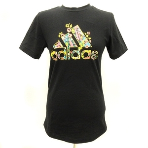 アディダス adidas タグ付き 半袖 Ｔシャツ カットソー ロゴ プリント コットン 黒 ブラック S レディース