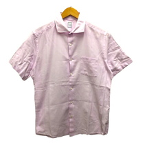シップス SHIPS シャツ Yシャツ コットン ワイドカラー 無地 半袖 M ピンク メンズ_画像1