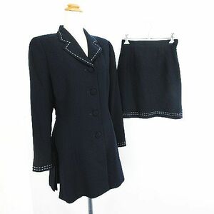  Rope setup skirt suit jacket tailored long sleeve skirt mini height tight embroidery on 9AT under 60-86 navy *EKM lady's 