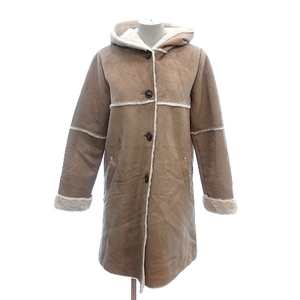  Rose Bud ROSE BUD fake mouton coat long hood reverse side fur F beige /AU #MO lady's 