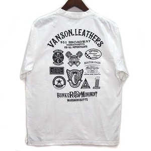 バンソン VANSON エプロンライダース モチーフ 天竺 Tシャツ 半袖 ロゴ ワッペン 刺繍 NVST-2013 オフホワイト 白 L メンズ