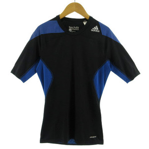 アディダス adidas Tシャツ TECHFIT コンプレッションウェア 半袖 切替え ロゴプリント ブラック 黒 ブルー 青 L メンズ
