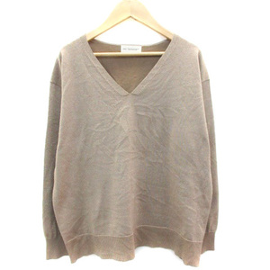  Ined INED knitted cut and sewn long sleeve V neck lame F light brown light brown /YM37 lady's 