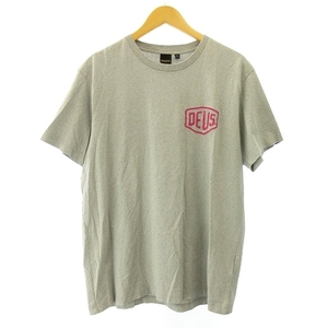 デウスエクスマキナ DEUS EX MACHINA 美品 PREMIUM MILANO TEE Tシャツ カットソー 半袖 ロゴ 刺繍 グレー XL メンズ