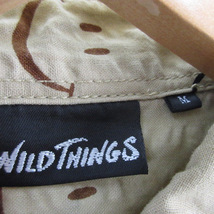 未使用品 ワイルドシングス WILDTHINGS シャツ 半袖 スマイル スマイリー にこちゃん 総柄 ベージュ M メンズ_画像4