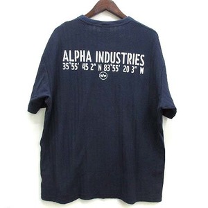 アルファ ALPHA ヘリンボーン ステンシル プリント Tシャツ 半袖 ネイビー 紺 XL TC1575 メンズ